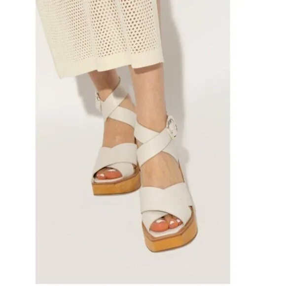 Rag and Bone Santiago Leather Chunky Wedge Platform Boho Heel Sandals Size